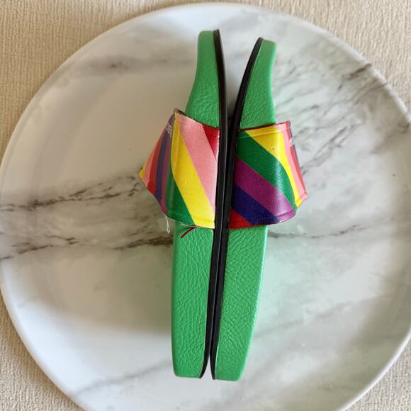 Balenciaga Rainbow Slides Flat Slip On Slippers Casual Sandals Green Size 37 - Picture 2 of 6